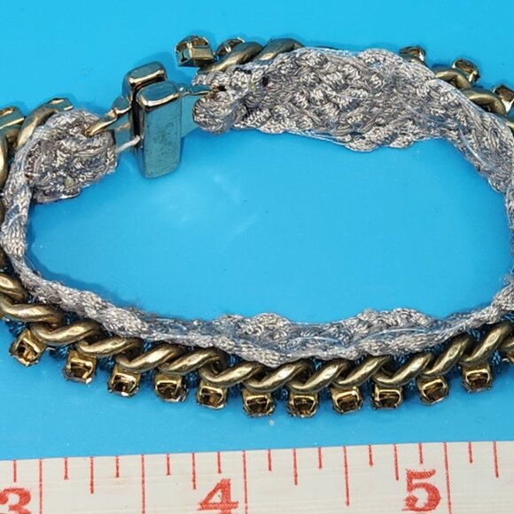 Y2K BOHO crouched lace band under brass chain with glass amber beads - Picture 1 of 16